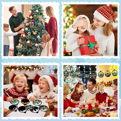 CY2SIDE 60PCS Winter Christmas Tree Ornaments Scratch Card, Xmas Hanging Scratch Paper Cards, Winter Magic Rainbow Color Paper Card for Classroom Project - style: Christmas Tree