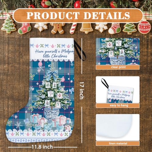 Blue Plaid Chinoiserie Christmas Mahjong Stockings 16 Inch - color: Christmas14