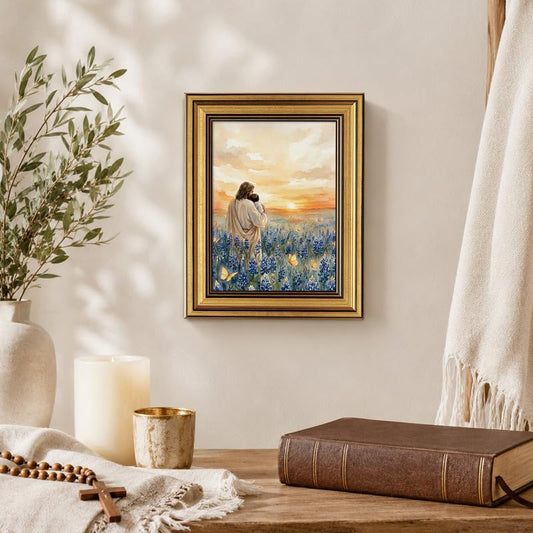 Jesus Wall Art Gold Framed Decor Holding a Baby Floral Religious Pictures - color: Gold Framed-05, size: 8x10in