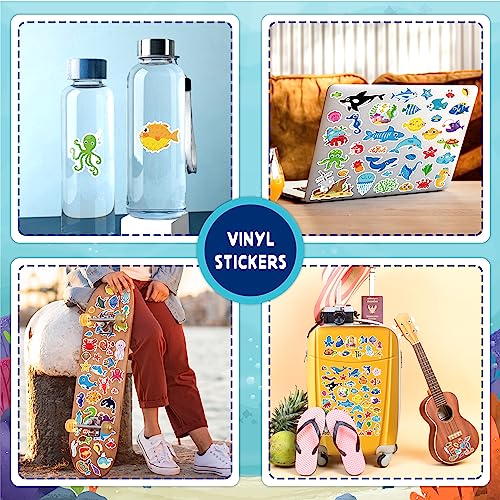 LINAYE 1480PCS Ocean Stickers for Kids, 24 Sheets, Vinyl, Waterproof Under The Sea Fish Animal Stickers for Ocean Sea Party Favors, Scrapbooking, Water Bottles - style: Ocean 24 Sheets