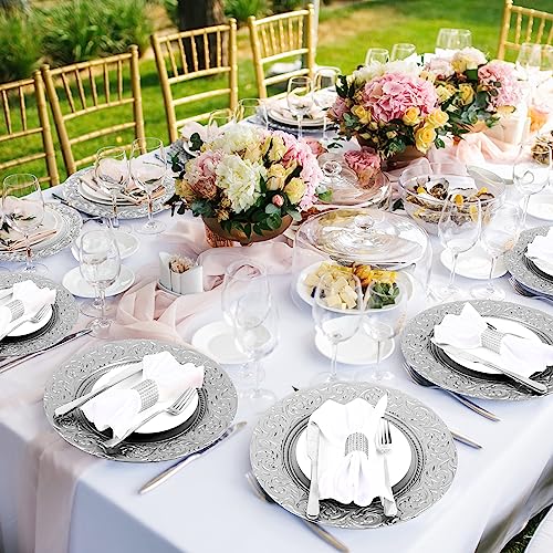 Uiifan 50 Pcs Silver Charger Plates Bulk 13'' Antique Plastic Chargers - color: Silver