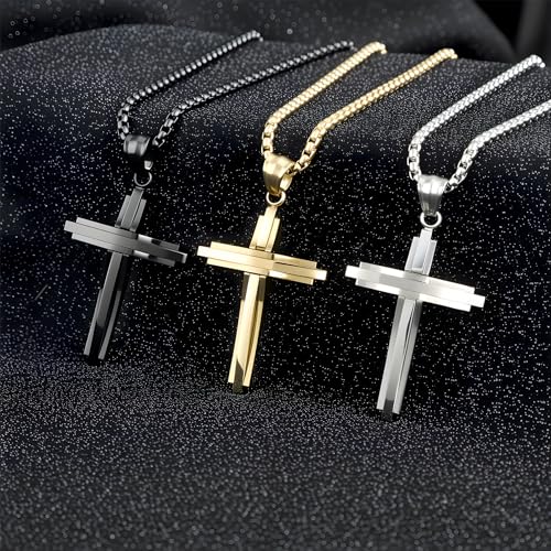 Car Rear View Mirror Polished Cross Pendant Crucifix Necklace - color: Silver