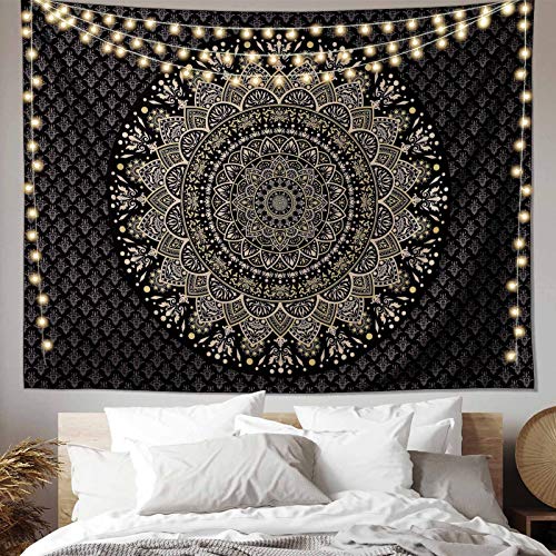 Edeesky Black Golden Mandala Tapestry Wall Hanging Psychedelic Medallion Wall Tapestry Aesthetic Indian Hippie Decor Bohemian Art Boho Home Decoration for Bedroom,Living Room,Dorm - color: Black and Gold Mandala Tapestry, size: 59"L x 51"W