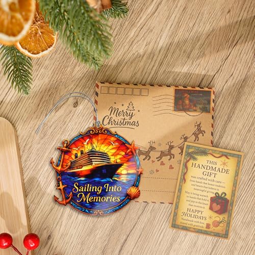 Funny Christmas Ornaments - Cruise Memories Ornament – Nautical Decor | Ocean Sunset – Travel Keepsake Card – Christmas Ornament 2026 – White Elephant Gifts - Xmas Tree Decoration - color: Cruid