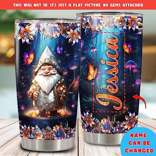 WAZONE Personalized Gnome Tumbler Custom Name Tea Drinking Cup With Lid Christmas Double Walled Vacuum Stainless Steel 20oz 30oz Insulated Travel Coffee Mug For Women Men Girls Kids Holiday - color: Gnome