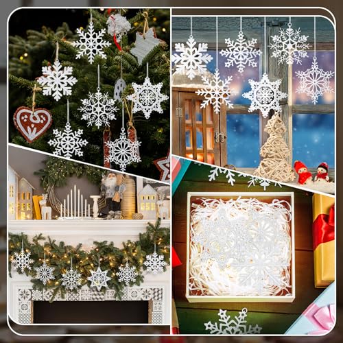 Lunmon 48 Pcs Crocheted Snowflakes for Christmas Tree, 6 Styles, White - style: Snowflake