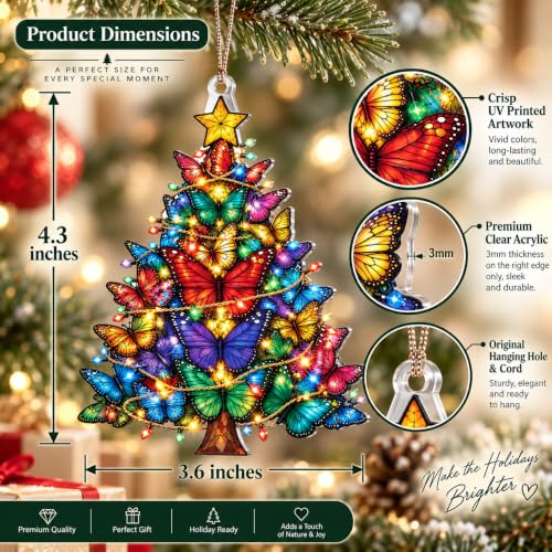 Butterfly Ornaments 2026 for Christmas Tree Decorations, Colorful Butterfly Tree Design, Unique Christmas Ornament, Vibrant Winged Display, Nature Inspired Holiday Accent, Gift for Butterfly Lovers - color: Butterfly Christmas Tree