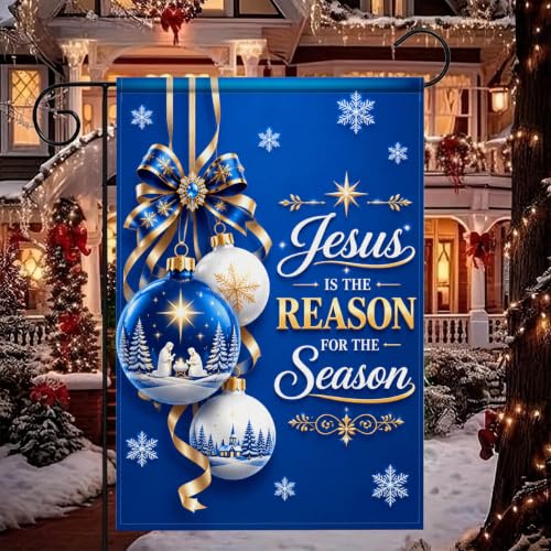 IVN Christian Nativity Christmas Garden Flag 12x18 Inch Double Sided - color: Blue Nativity Ornaments