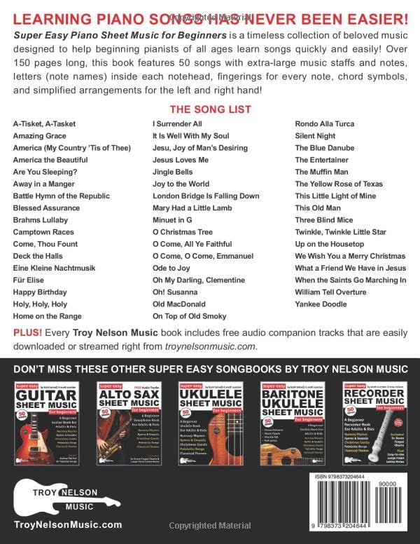 Super Easy Piano Sheet Music for Beginners: A Beginner Piano Book for Adults and Kids—50 Songs Include Nursery Rhymes, Christmas Carols, and More! (Large Print Letter Notes Sheet Music)