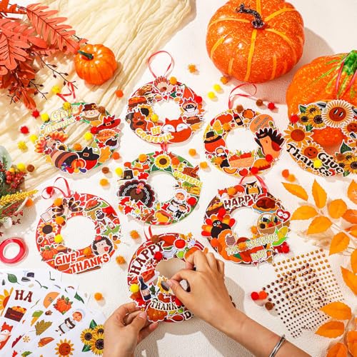 Hollowfly 48 Sets Fall Thanksgiving Paper Wreath Craft Kits - style: Thanksgiving