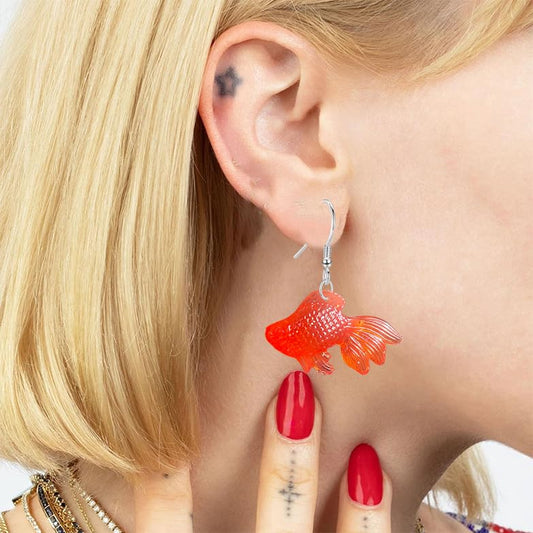 Anmpab Beach Funny Cute Goldfish Dangle Drop Earrings Lovely Resin Transparent Fish Earrings for Women - color: Red