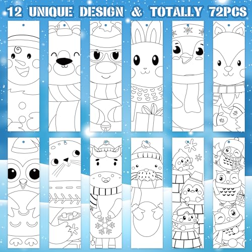 Haooryx Polar Animals Color Your Own Bookmarks - 72Pcs DIY Coloring Blank Bookmarks Funny Winter Penguins Owl Book Mark for Xmas Kids Party Supply Teacher Student Classroom Rewards Paper Art Craft Kit - style: Polar Animals-2