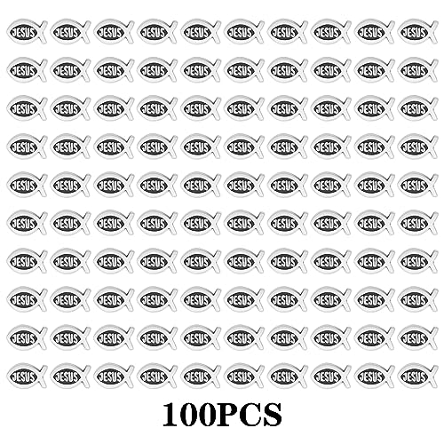 100pcs Jesus Fish Spacer Beads Religious Charm Beads Tibetan Alloy Christian Fish Shape Loose Beads for DIY Bracelet Necklace Jewelry Making Supplies - color: Antique Silver