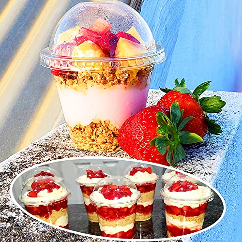 Szsrcywd 50 Pack 9 oz Clear Plastic Cups,Disposable Dessert Cups with No Hole Dome Lids,Crystal PET Party Cup for Parfait,Salad,Ice Cream,Cold Drink,Cupcake - style: 9oz dome lids with no hole
