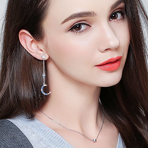 S925 Sterling Silver Heart Dangle Drop Earrings for Women Jewelry Gift - style: Crescent Stars