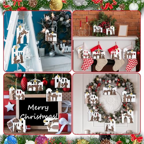 Shellwei 24 Pcs Christmas Wooden Nativity Ornaments Set Bulk Gift - style: Classic