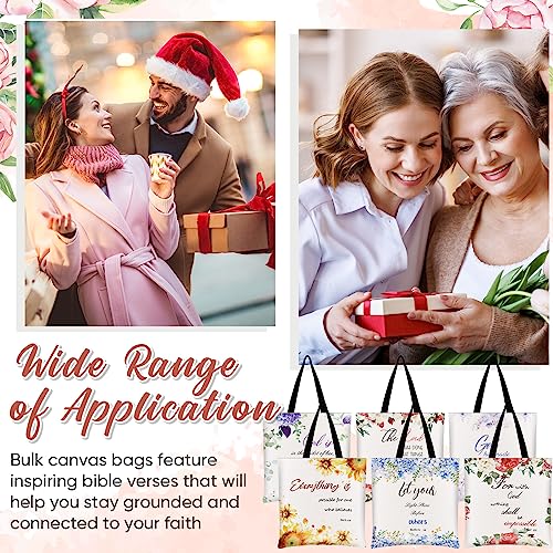 Silkfly 6 Pcs Christian Tote Bags for Women Bible Canvas Bag Religious Gift