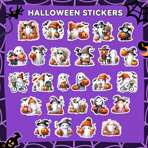 Halloween Stickers for Adults – Premium No-Residue Vinyl Decals with Elegant Ghost, Witch & Pumpkin Illustrations – Waterproof Aesthetic Stickers for Journaling,Home Decor, Party Favors & Crafting - color: Halloween-2