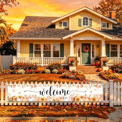 Welcome Fall Banner Happy Fall Yard Banner Pumpkin Sunflower Outdoor Decor - color: Welcome Pumpkin