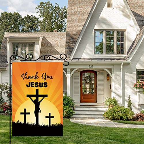 Thank You Jesus Garden Flag - God Christian Passion Week Nativity Yard Decor - God Bless Outdoor Decor - Nativity Religious House Decoration -Double Sided Flag12 x 18 Inch
