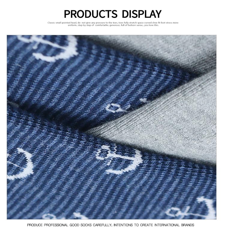 Men's Colorful Striped Dress Socks, 5-Pack Cotton, Sock Size 10-13 - color: Navy Blue Solid & Pattern Mix