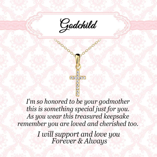 Cherished Moments Godchild Cross Necklaces, .925 Silver or 14K Gold-Plated - color: Cross CZ-GOLD