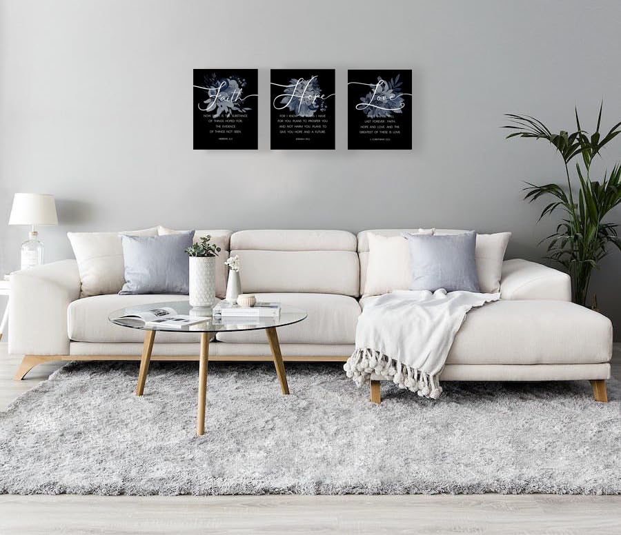 POUSREDE Faith Hope & Love Christian Canvas Wall Art, Black, 8x10in 3pcs - color: Bible15