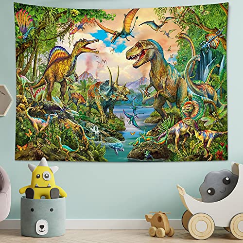 LB Dinosaur Tapestry Wild Animal Wall Hanging Tropical Plants Tapestries for Kids Bedroom Living Room Dorm Wall Decor Boys Birthday Party Backgroud,60x40 Inch - color: Green, size: 40"L x 60"W