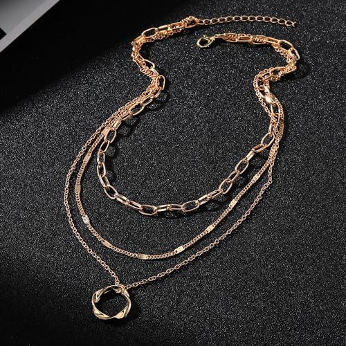 Clover Necklace Dainty Hollow 4 Leaf Choker Necklaces Tiny Cute Pendant Necklaces for Women 18K Gold Plated Lucky Four Leaf Pendant Jewelry - style: 3 layer-circle