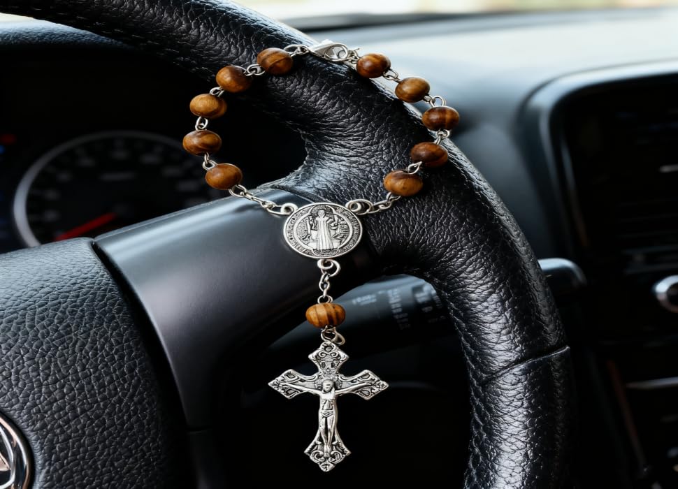 A Prayer Bead Bracelet Designed for Christian Believers, Car Steering Wheel Hanging Beads, car Crosses, car Rearview Mirror Suspension Accessories Decoration, Christian Gifts