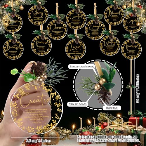 Kasyat 48 Sets Christian Christmas Ornaments Religious Bible Words Decor