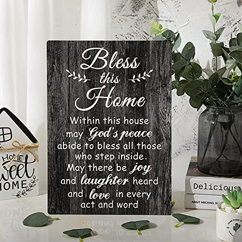 Bless This Home Wood Sign Christian Wall Decor, 13.8 x 11 Inches, Black - color: Black, size: 13.8 x 11 Inches