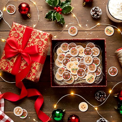 Christmas Gingerbread Mini Erasers Bulk, 60P Ginger Bread Cute Emoticons Pencil Erasers 3D Desk Puzzle Stationery Gifts Student Classroom Rewards Game Prizes Party Goody Bag Stocking Filler - style: Christmas Gingerbread