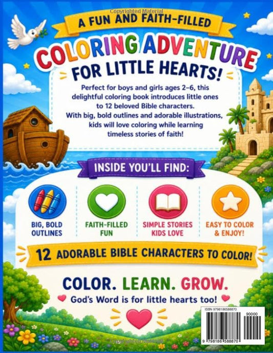 Baby Bible Friends Coloring Book: 12 Adorable Bible Heroes to Color for Kids Ages 2-6 — Noah, Moses, David, Jesus & More