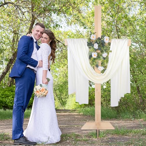 71Inch Large Wooden Cross for Wedding White Ribbon Eucalyptus Garland White - color: White, size: 71Inch