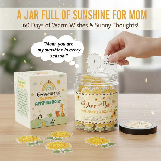 Positive Sunflower Jar with 60 Affirmation Cards, Uplifting Motivation Jar For Mom, Encouraging Sunflower Gifts For Mom Women, Emotional Support Gift, Funny Desk Decor, Gifts for Coworkers Women - color: Sunflower for Mom