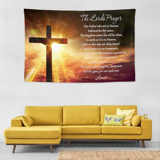 Hgbohyt The Lord's Prayer Tapestry - Religious Tapestry Wall Hanging with Cross Design - Inspirational Christian Home Decor for Church, Bedroom, Living Room Christian Tapestry - 60" x 40"