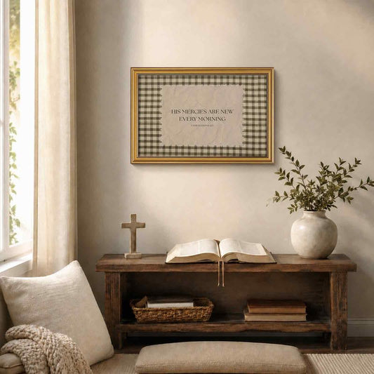 Christian Wall Art Bible Verse Wall Decor Lamentations 3:23 Canvas Art - color: Gold Framed-11, size: 16x24in