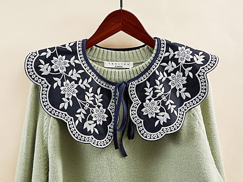 White Lace Detachable Fake Collar for Women Summer Dresse and Shirt - style: Black Orchid