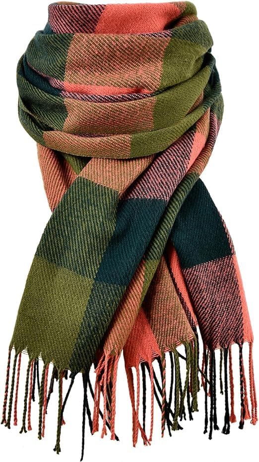 Clothirily Womens Winter Scarf, Oversized Long Blanket Plaid Shawl Wrap - color: Red Green Lattice