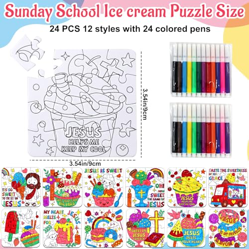 24 Sets Religious Sunday School Crafts for Kids Bulk, Christian VBS Craft Puzzle Ice Cream Bible Jesus Loves, Summer DIY Arts for Classroom Activities, Back to School gifts, Coloring Games Supplies - color: Ice Cream Religious Colorful