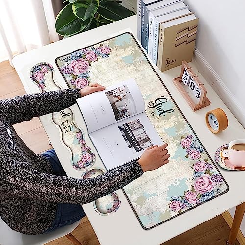 4 in 1 Mouse Pad Combo, Large Gaming Mouse Pad + Keyboard Wrist Support + Mouse Wrist Rest + Coaster, Table Pad with Stitched Edge Memory Foam Ergonomic Wrist Pad Set, Psalm 46:5 Floral - color: Psalm 46:5 Floral