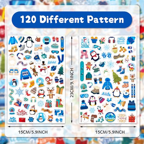 LINAYE 24 Sheets Winter Stickers for Kids, 1440 PCS Adhesive Cute Winter Snowman Stickers Bulk Pack for Kids Party Favors Gifts for Boys Girls - style: Winter 24 Sheets