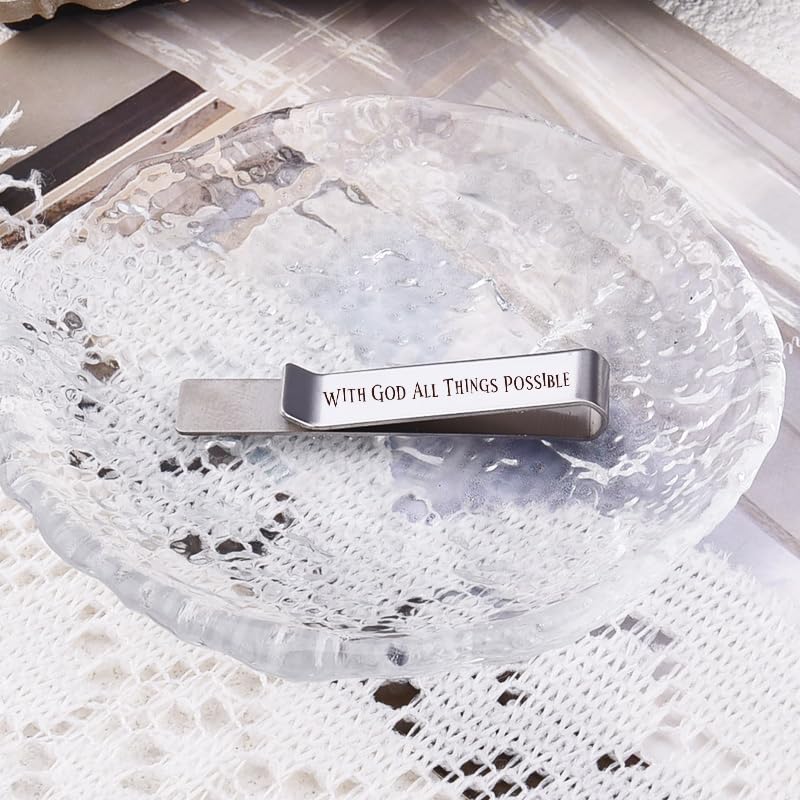 Novelty Mens Tie Clip for Wedding Graduation Gift for Him Son Grandson Birthday Christmas Gift Tie Clips for Dentist Pilot - style: with god all things possible