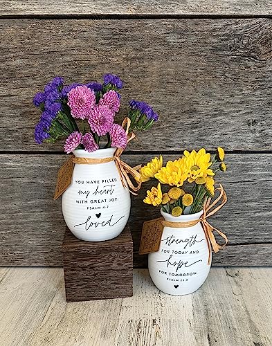 Lighthouse Christian Products Strength for Today and Hope for Tomorrow with Hand Tied Sign White 5 x 4 Ceramic Vase - style: Strength Hope
