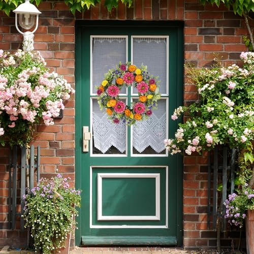 YNYLCHMX 20" Spring Summer Wreath for Front Door, Colorful Daisy Decor - color: Mixed Daisy