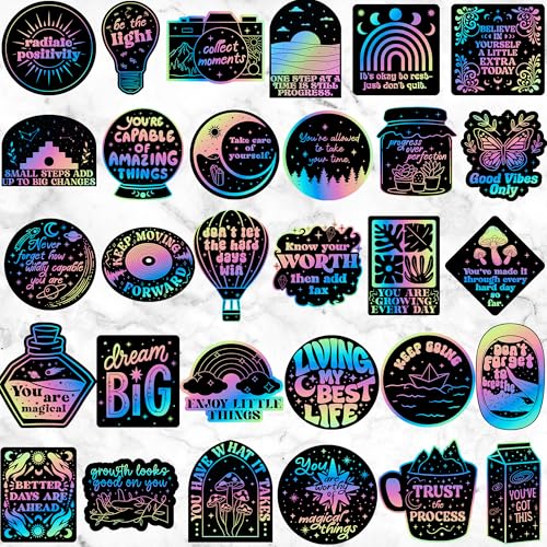 100 PCS Holographic Positive Affirmation Stickers - to The Stars Who Listen By Puraesla - Lumina Series- Neon Inspirational Boost Stress Relief Sticker for Journaling & Laptop, Phone, Water Bottle - style: Lumina-100 To The Stars