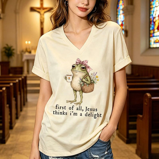 First Of All Jesus Thinks Im A Delight, Jesus Thinks Im A Delight Shirt - color: Black-frog, size: XX-Large