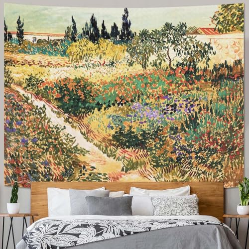 Haibimen Van Gogh Tapestry Impressionist Art Landscape Tapestry for Bedroom Vintage Cottage Garden Tapestries Wall Hanging for Living Room, Bedroom, Dorm (Yellow 2, 60''×44'') - color: yellow 2, size: 60"L x 44"W