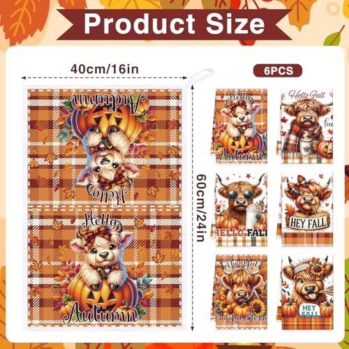 Highland Cow Fall Kitchen Towels, 6PCS Hey Fall Dish Towels Pumpkin Maple Leaf for Cooking Cleaning, Thanksgiving Autumn Decorative Tea Towel for Home Kitchen Bathroom(16 X 24 Inches) - color: Highland Cow Fall